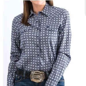 Women's  Blue  Geometric print Wester shirt